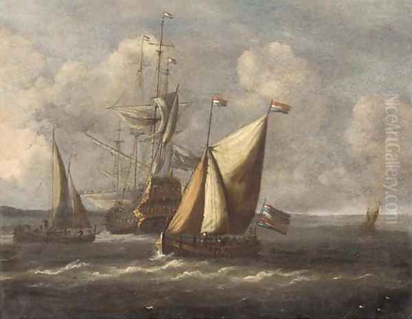 Barges before a Dutch man-o'war - view 1