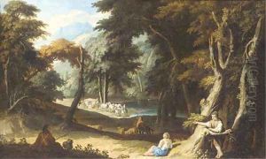 A wooded landscape with travellers by Carlo Antonio Tavella, Il Solfarola