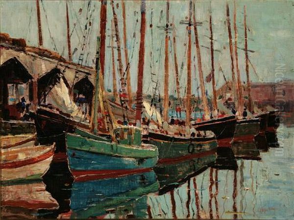 Harbor Scene With Docked Sailboats - view 1