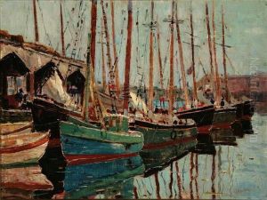 Harbor Scene With Docked Sailboats by Anthony Thieme
