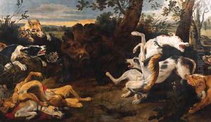 Hounds attacking a Boar