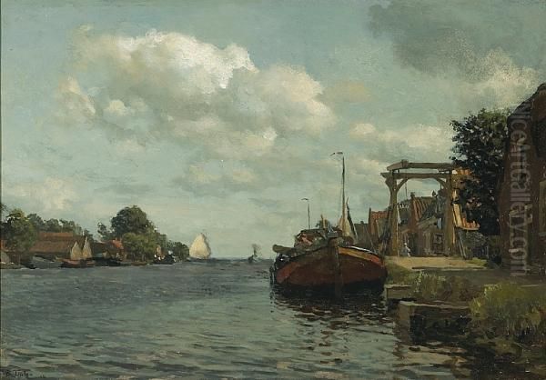 Moored Boats On A River In Summer - view 1