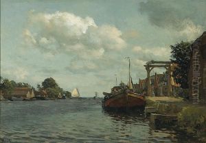 Moored Boats On A River In Summer