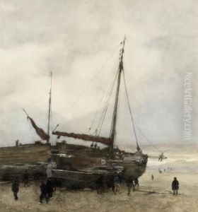 Fishing Boats On The Beach At Scheveningen by Willem Bastiaan Tholen
