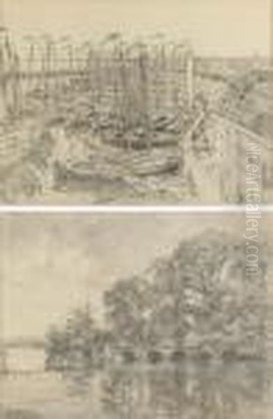 The Franeker Harbour With Moored Sailboats - view 1