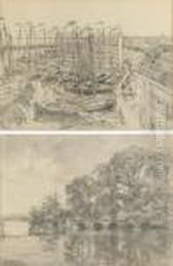 The Franeker Harbour With Moored Sailboats by Willem Bastiaan Tholen