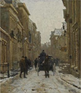 A Carriage In The Streets Of Voorburg by Willem Bastiaan Tholen