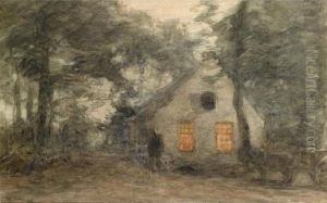 Figures Near A House At Dusk by Willem Bastiaan Tholen