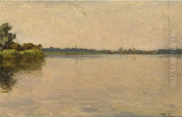 View Of A Lake, A Windmill In The Distance by Willem Bastiaan Tholen