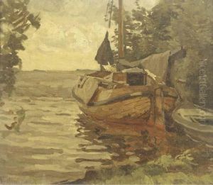A Moored Barge by Willem Bastiaan Tholen
