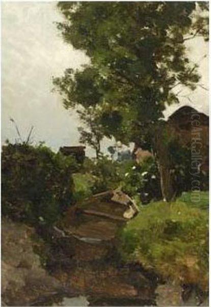 A Moored Boat In A Polder Landscape - view 1