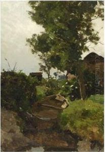 A Moored Boat In A Polder Landscape by Willem Bastiaan Tholen