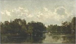 A View Of A Park With Ducks In A Pond by Willem Bastiaan Tholen