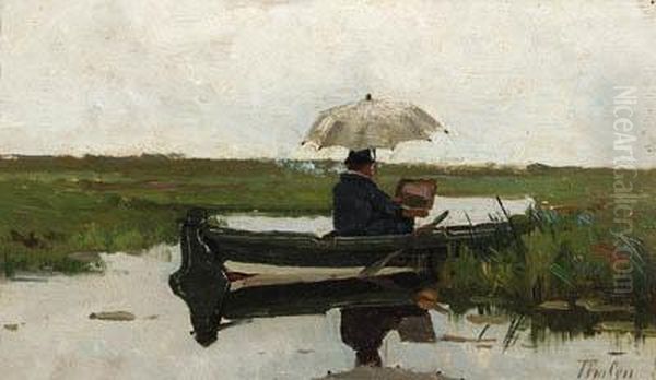 The Hague School Painter Paul Joseph Constantin Gabril At Work In Aboat - view 1