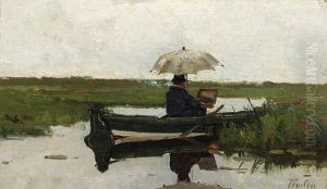The Hague School Painter Paul Joseph Constantin Gabril At Work In Aboat by Willem Bastiaan Tholen