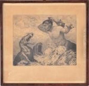 Triton Im Kampf Gegen Seehunde by Hans Thoma