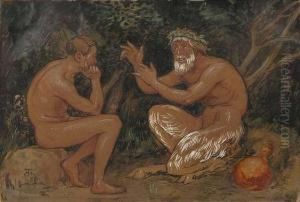 Faun And A Young Man. by Hans Thoma