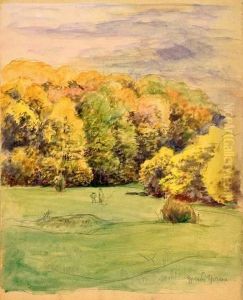 Herbstlicher Wald - Landschaftsstudie Mit Figuren by Hans Thoma