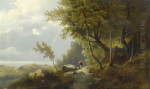 A Wooded Landscape With Walkers by Hans Thoma