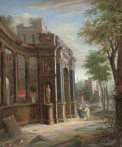 A capriccio of classical architecture with two figures conversing