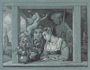Schnitter Tod (amor Und Tod, Brautpaar) by Hans Thoma