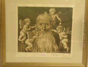Portrait Eines Alten, Von Putti Umringten Mannes by Hans Thoma