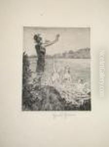 Siegfried Und Die Rheintochter. Radierung Mit Grauem Plattenton.12 by Hans Thoma