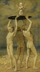 Fruhlingserwachen. Drei Junglinge Am Strand. by Hans Thoma