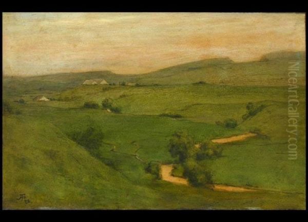 Hugelige Landschaft Mit Dorf Und Bach - view 1