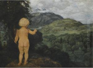 Amor Als Landschaftsmaler (cupid As Landscape Painter) by Hans Thoma