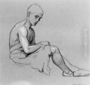 Studie Eines Sitzenden Halbnackten Junglings. by Hans Thoma