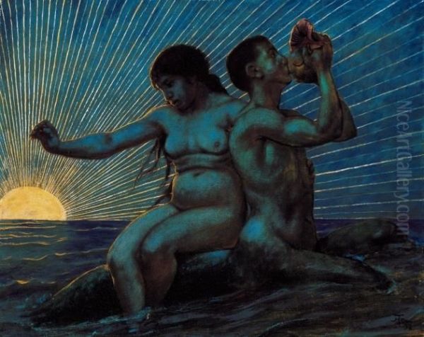 Lovers On The Beach In The Light Of Sunset - view 1