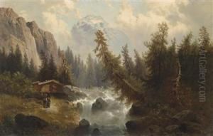Mountain Landscape With Decorative Figures