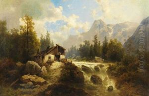Gebirgslandschaft Mit Schmiede An Einem Bach