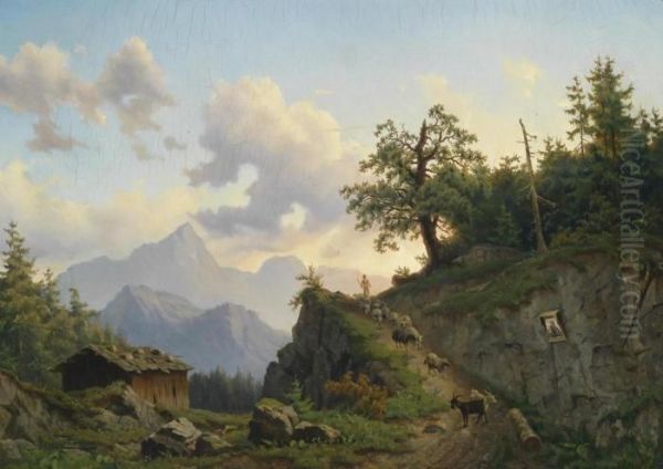Shepherd Returning Home With His Flock - view 1