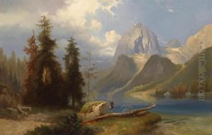 Hunter By Mountain Lake by Josef Thoma