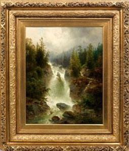 Reisender Gebirgsbach Mit Wasserfall In Den Alpen by Josef Thoma