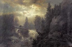 Reissender Bergbach Mit Gehoft. by Josef Thoma