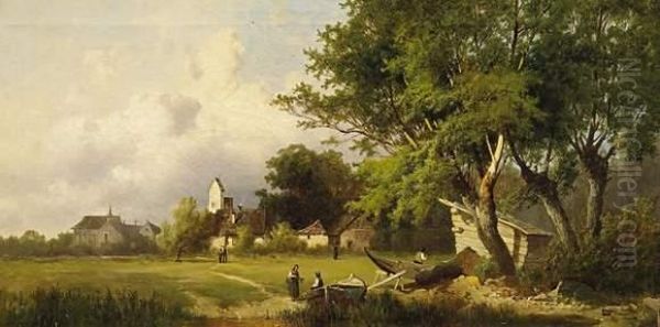 Village Landscape With River Bank - view 1