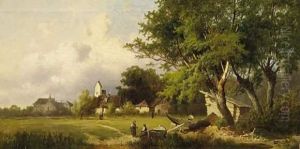 Village Landscape With River Bank by Josef Thoma