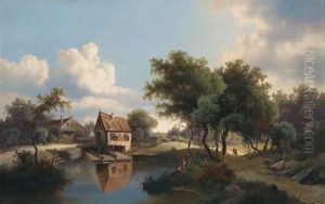 Muhle Am Wasser Mit Figurlicher Staffage by Josef Thoma