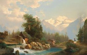 Alpen Landschaft Mit Wanderern
