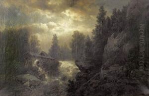 Reissender Bergbach Mit Gehoft by Josef Thoma