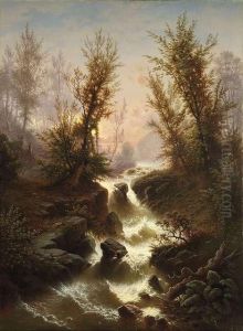 Torrential Brook Ina Wood At Sunset