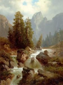 Mountain Landscape With River. by Josef Thoma