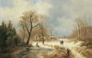 Winterliche Waldlandschaft Mit
 Bauernhausern.