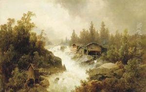 Cabins Along A River Of Rapids; And A Companion Painting