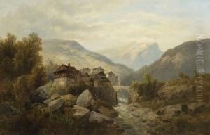 Dorf Im Gebirge. by Josef Thoma