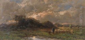Gewitterlandschaft Mit Schafer Und Herde by Desire Tomassin