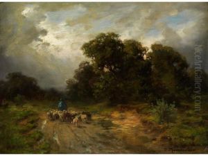 Schafer Mit Herde Auf Dem Heimweg